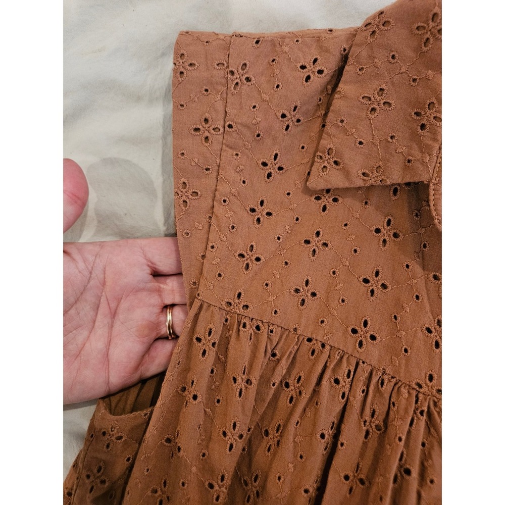 Mon Renn Florence Floral Eyelet Tiered Flare Mini Cotton Button Front Dress US S - Picture 10 of 12